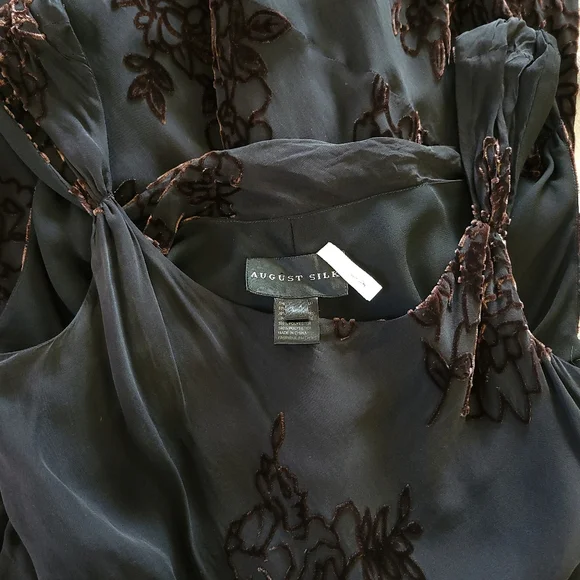 Vintage Y2K Silk Romantic Dark Floral Velvet Burnout Midi Dress - Picture 3 of 11